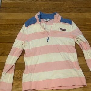 Vineyard Vines Pink and Cream Striped Top with Blue Detail